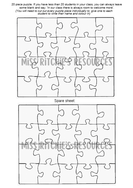 20 piece puzzle template with a spare copy. Design your own class puzzle.