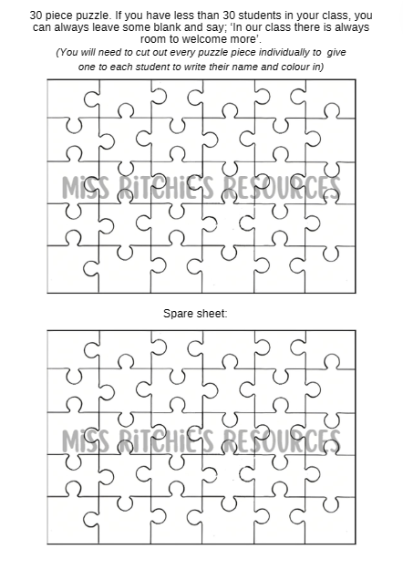 30 piece puzzle template with a spare copy. Design your own class puzzle.