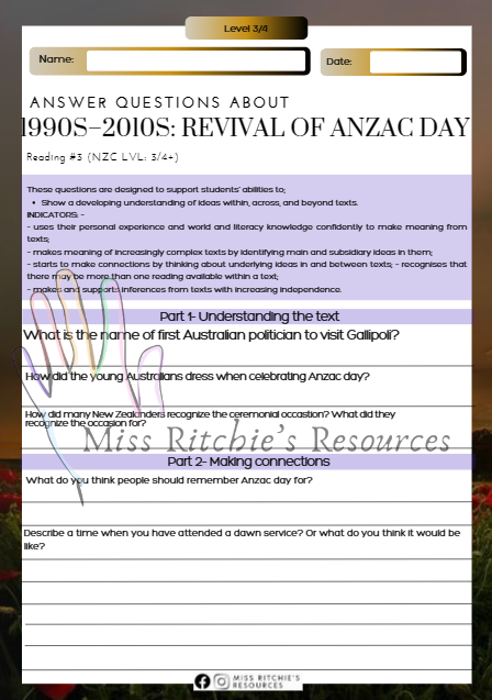 Anzac readings- All levels