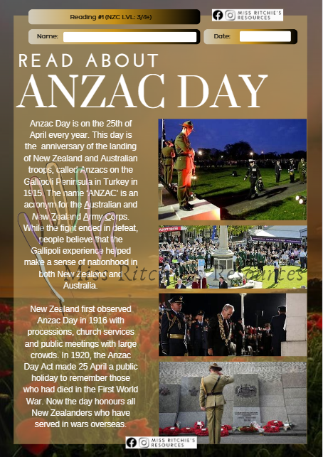 Anzac readings- All levels