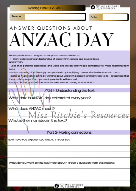 Anzac readings- All levels