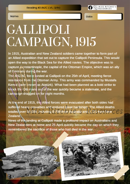 Anzac readings- All levels