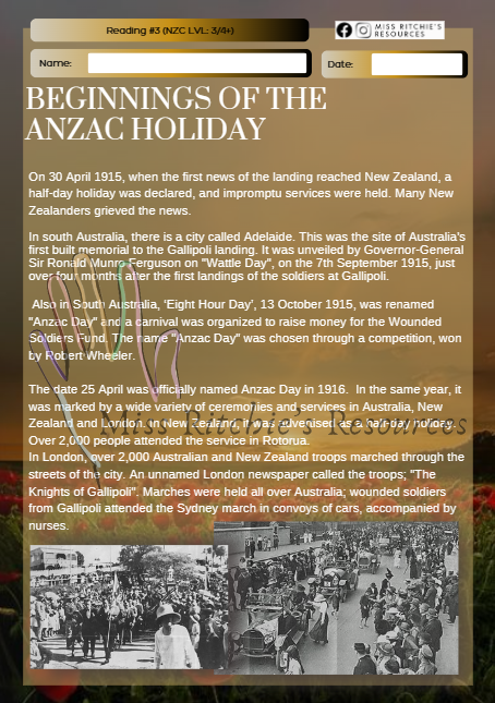 Anzac readings- All levels