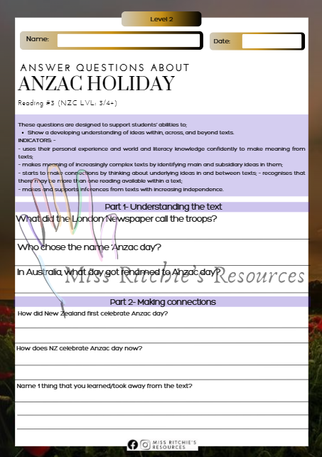 Anzac readings- All levels