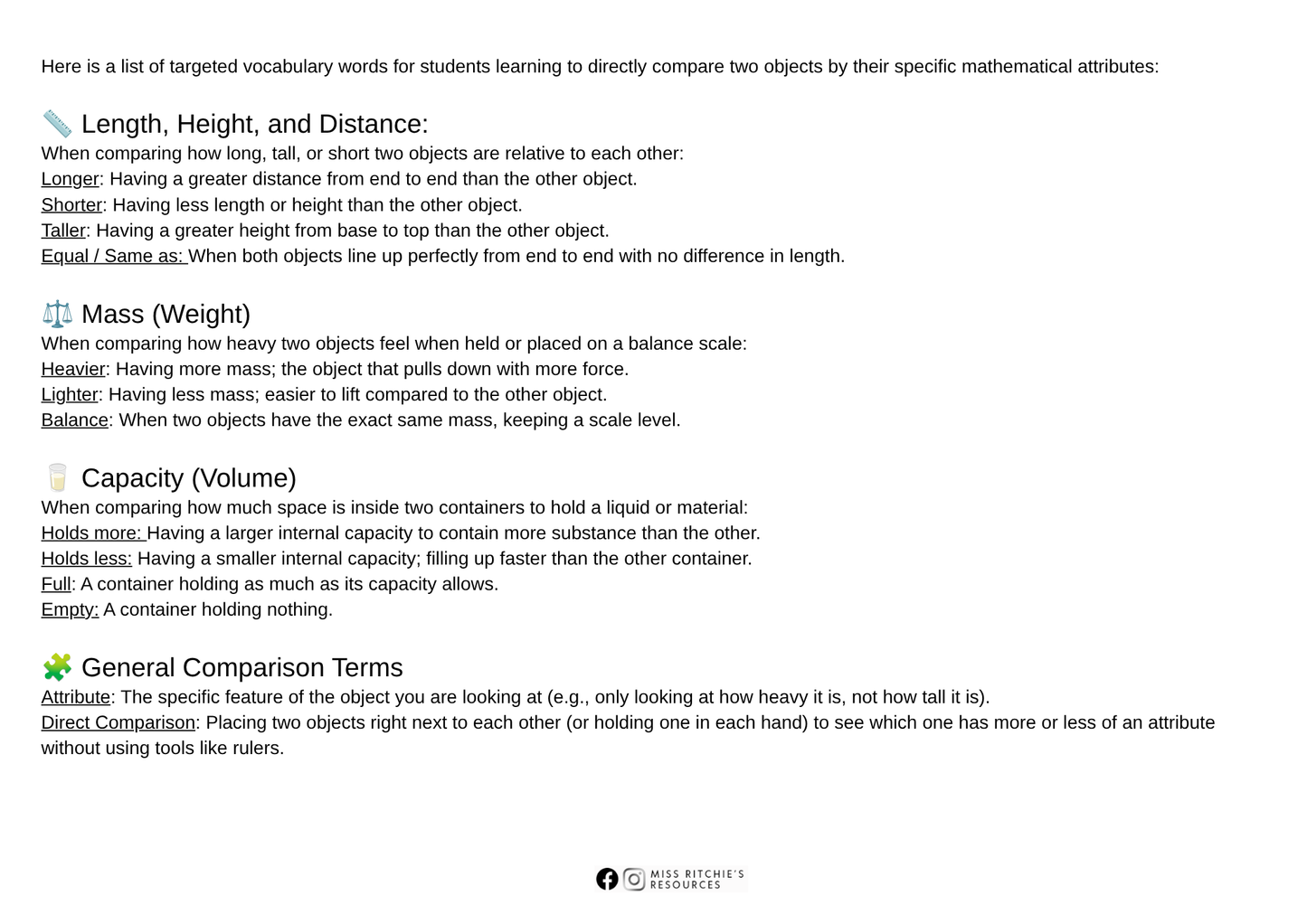 Vocabulary- Comparative math terms