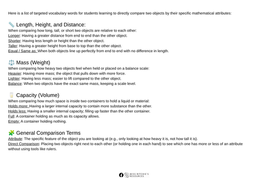 Vocabulary- Comparative math terms