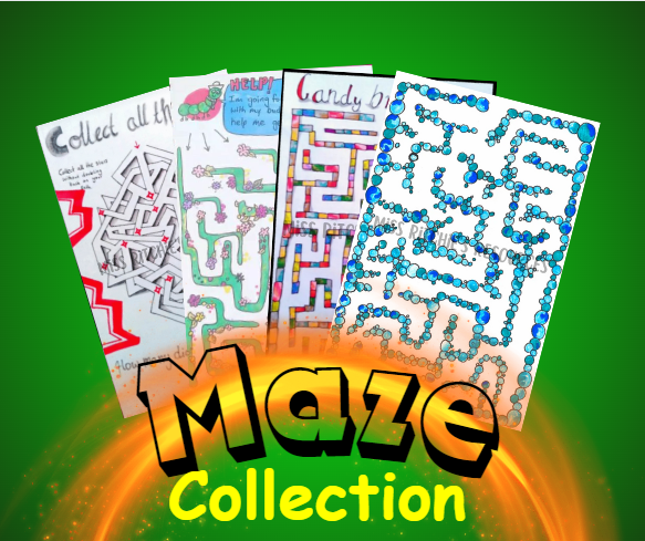 Collection of engaging mazes. Colourful and inspiring maze activity.
