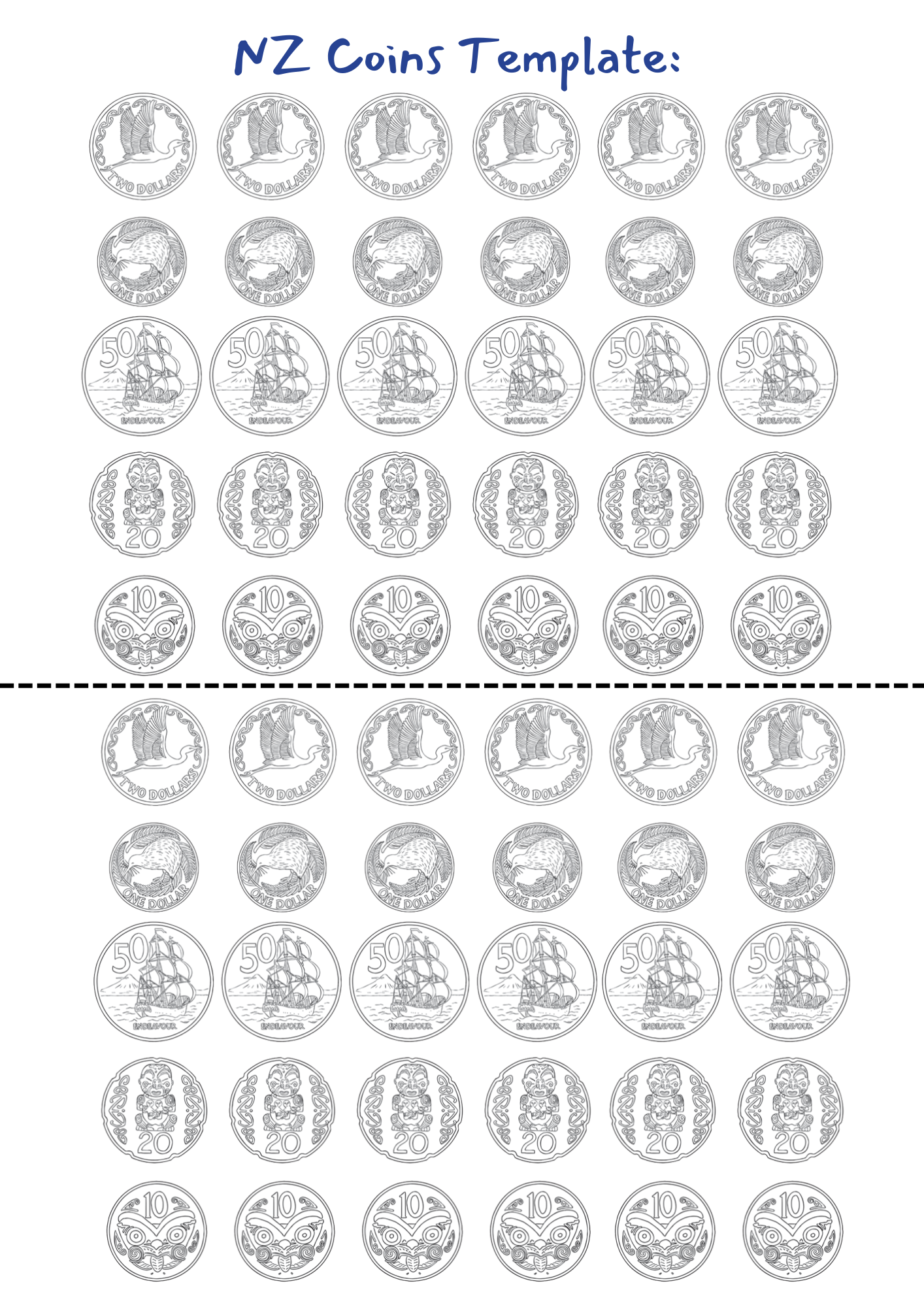New Zealand coins template