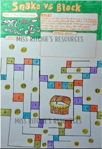 Snake vs block game. Mathematics based worksheet. A fun and engaging way to develop number knowledge.