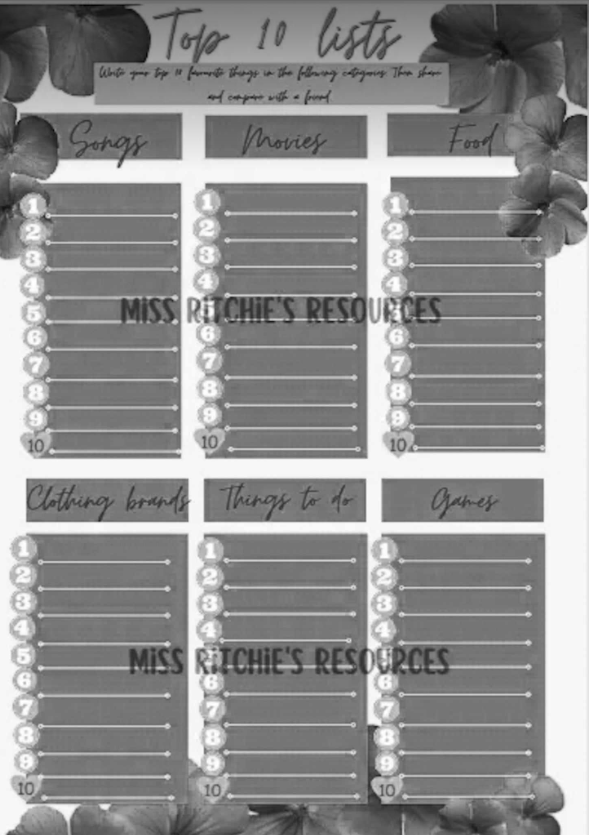 Top 10 Lists. Designed for older children and suited for girls. Children learn sorting and ordering skills.