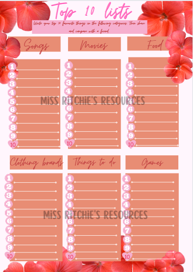Top 10 Lists. Designed for older children and suited for girls. Children learn sorting and ordering skills.