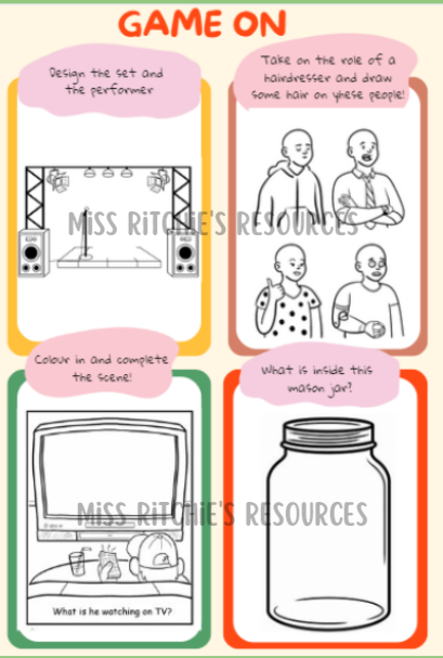 Game on. Set of 4 activities that engage the creative senses.