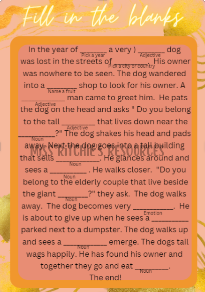 Fill in the blanks. Creative and thought provocing. This game provides a chance for children to engage their critical thinking skills while enjoying the process. Aligns to the New Zealand curriculum.