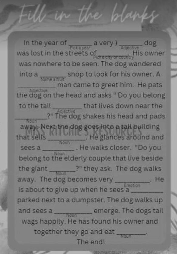 Fill in the blanks. Creative and thought provocing. This game provides a chance for children to engage their critical thinking skills while enjoying the process. Aligns to the New Zealand curriculum.