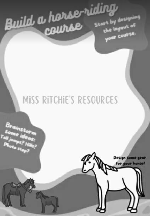 Build a horse-riding course. Brainstorm a horse-riding track, develop creative skills and build self efficacy.