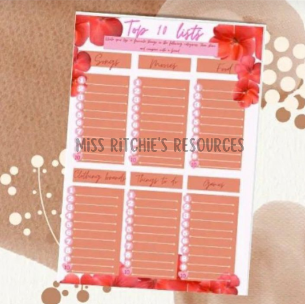 Top 10 Lists. Designed for older children and suited for girls. Children learn sorting and ordering skills.