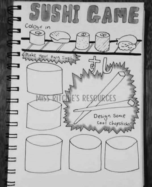 Sushi drawing game. A simple and exciting activity that will spark creativity.