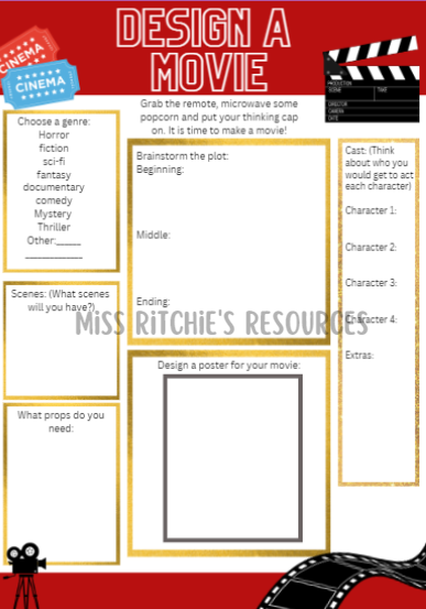 Design a movie. Utilize brainstorming skills to plan a movie. The skills learned through this activity can be transfered into other areas of the students' lives.