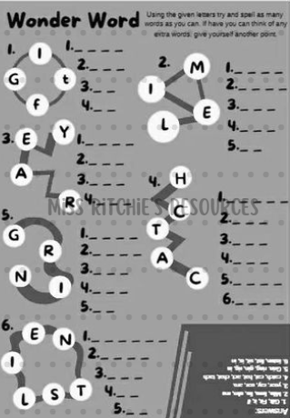 Wonder word activity. Provides educational excellence in cronstructing words from the given letters. Answer key down the bottom. Exciting and enjoyable.