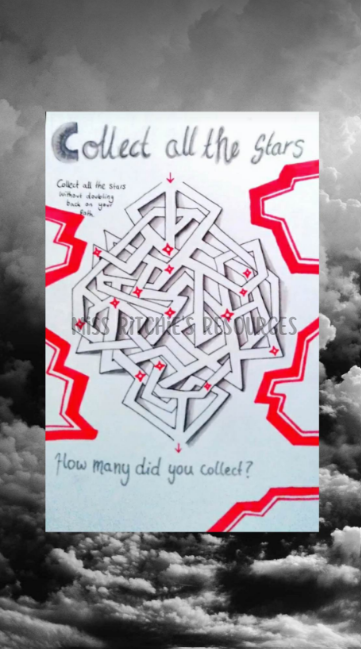 Collect all the stars maze. Supports the development of many skills such as visualization skills and fosters a strong work ethic.