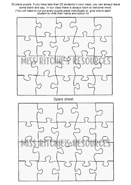 20 piece puzzle template with a spare copy. Design your own class puzzle. 