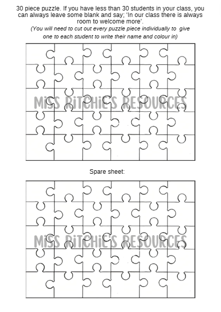 30 piece puzzle template with a spare copy. Design your own class puzzle. 