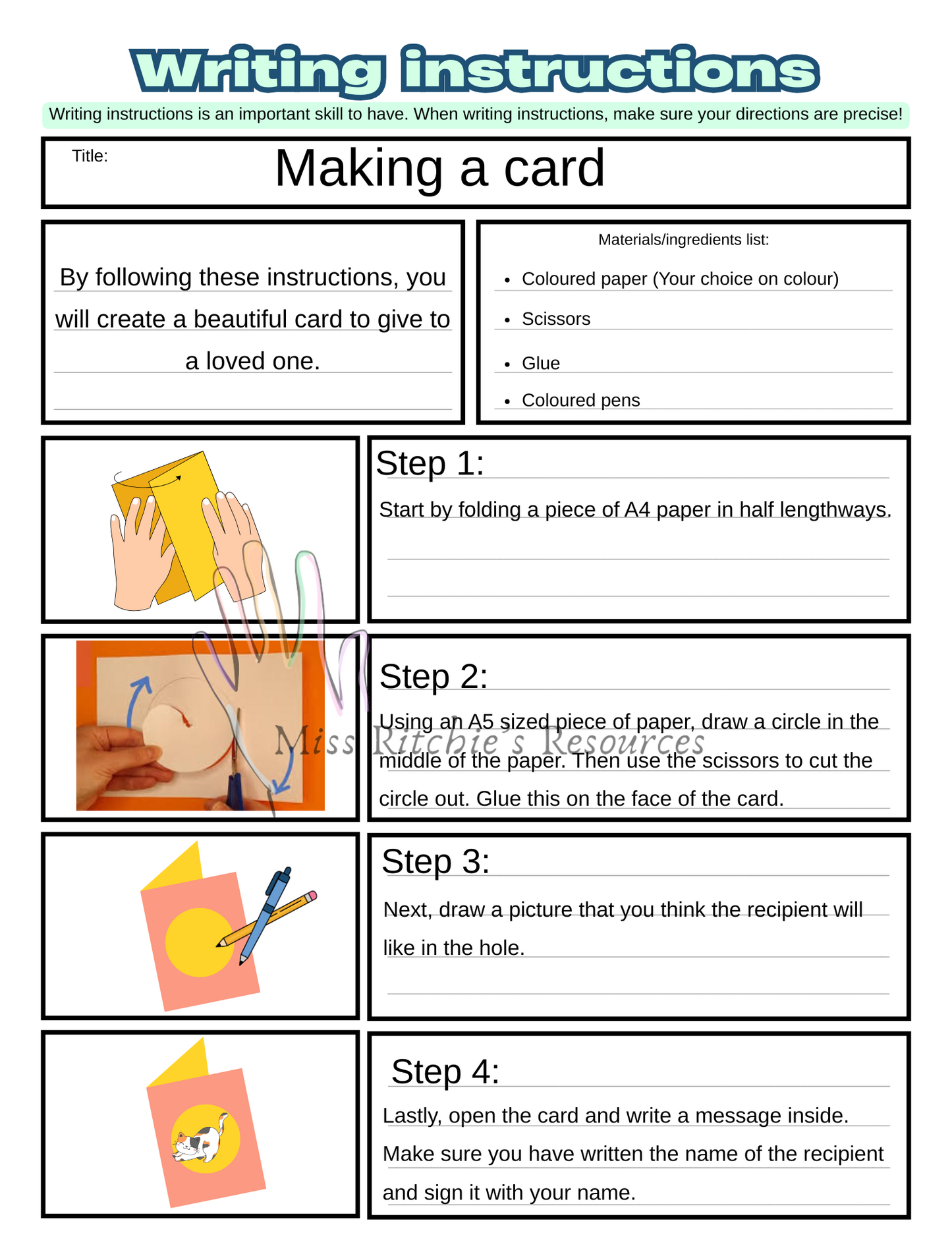 An Instructional writing template
