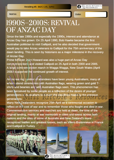 Anzac readings- All levels