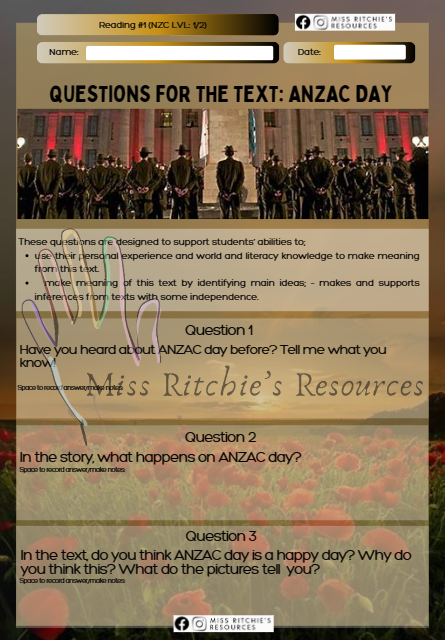 Anzac readings- All levels