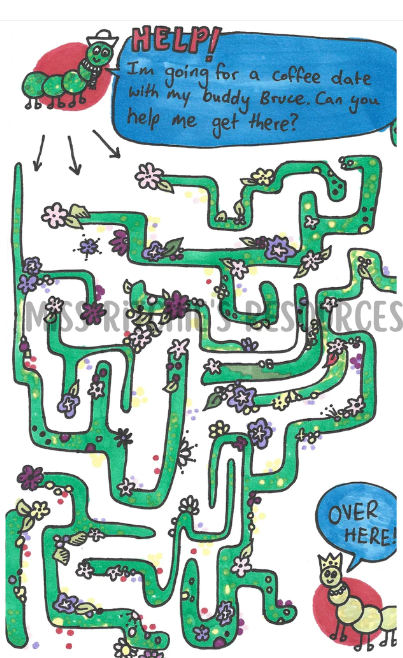 These groovy caterpillars need help exiting the maze! Help them find their way.