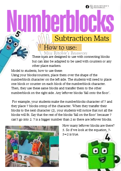 Numberblocks subtraction mats