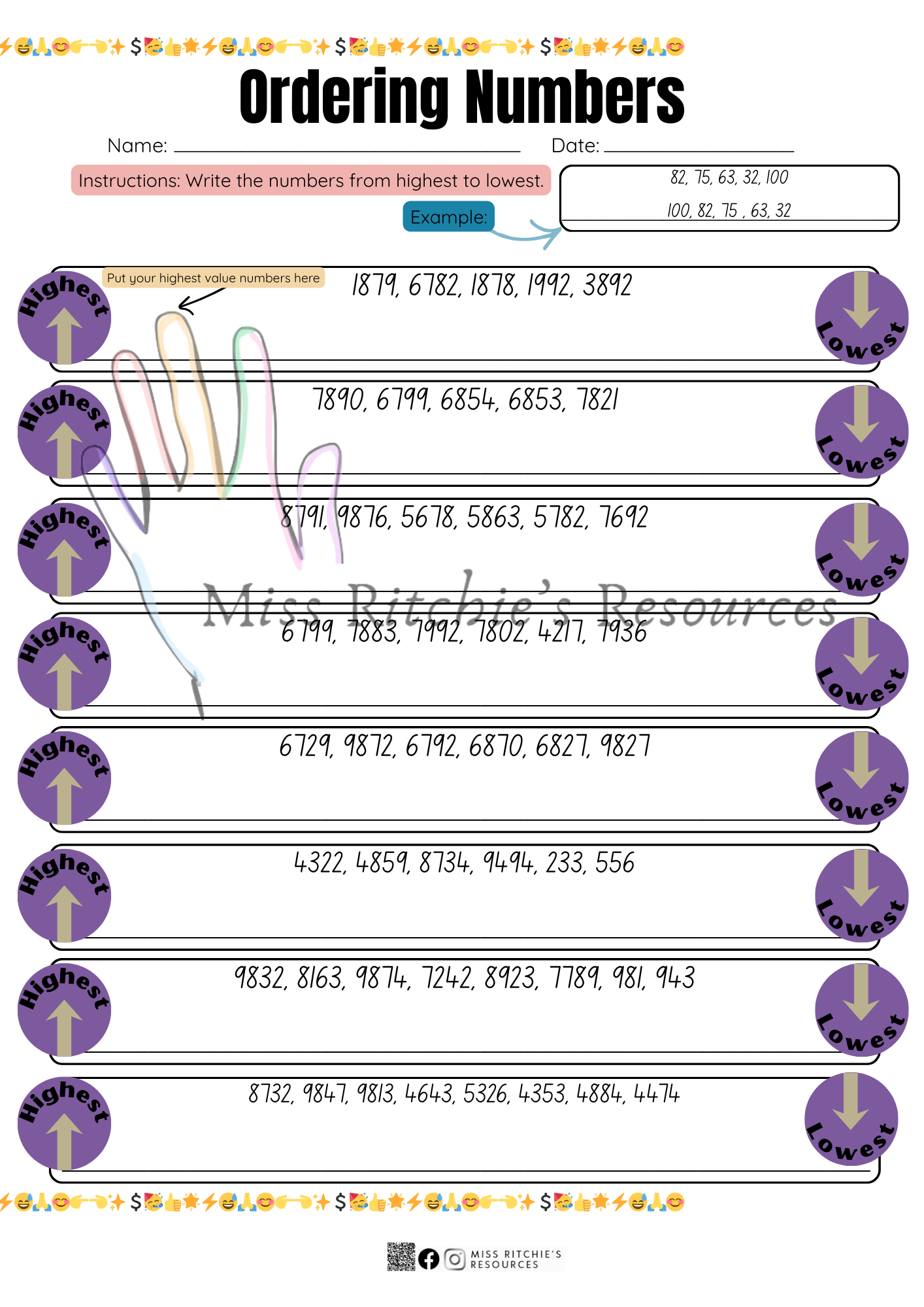Ordering whole numbers