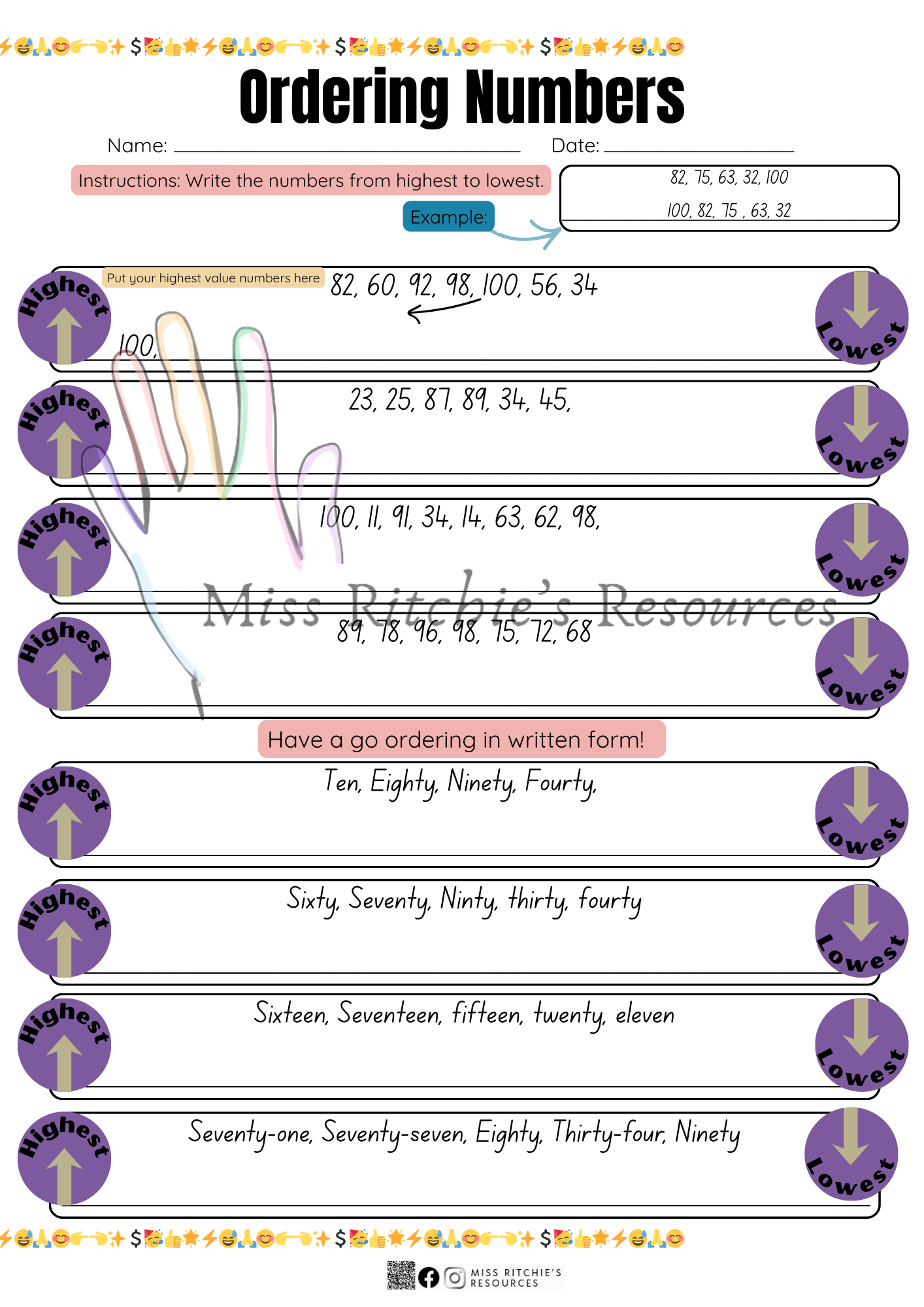 Ordering whole numbers