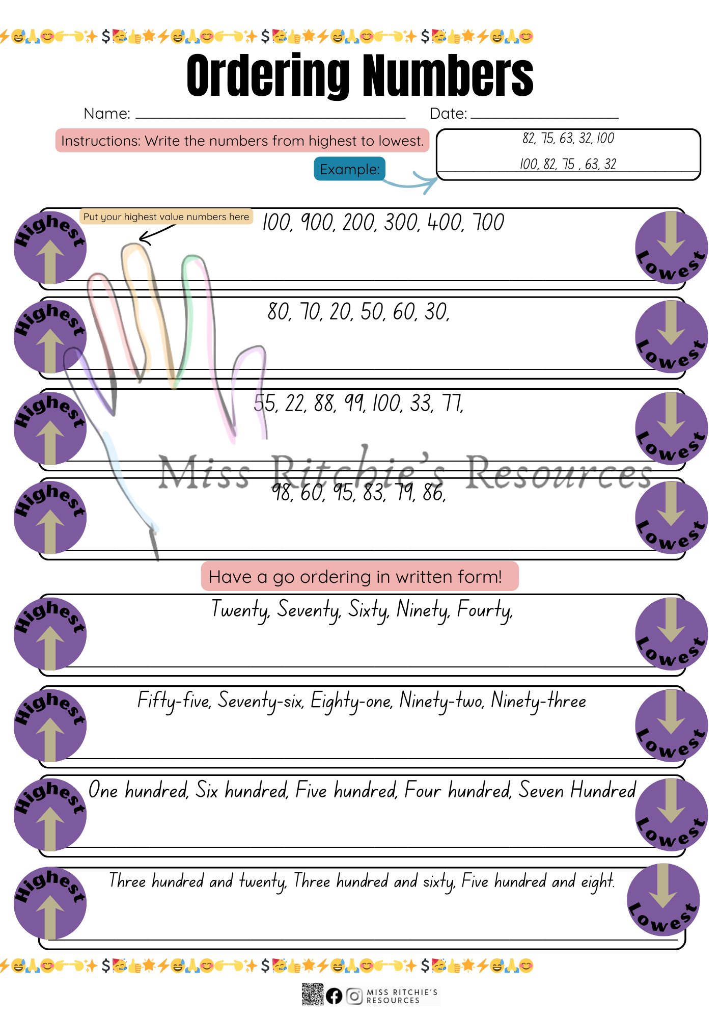 Ordering whole numbers