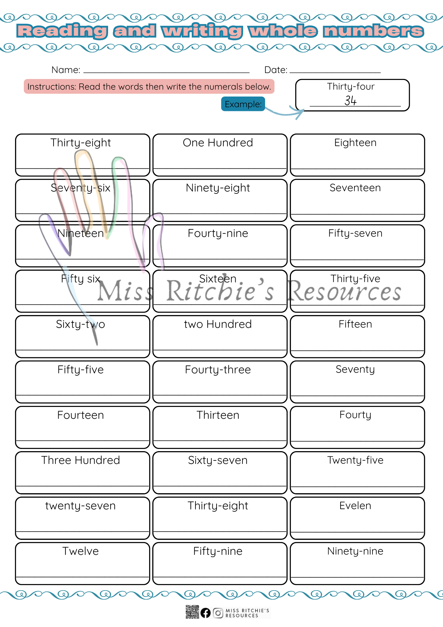 Reading and Writing whole numbers