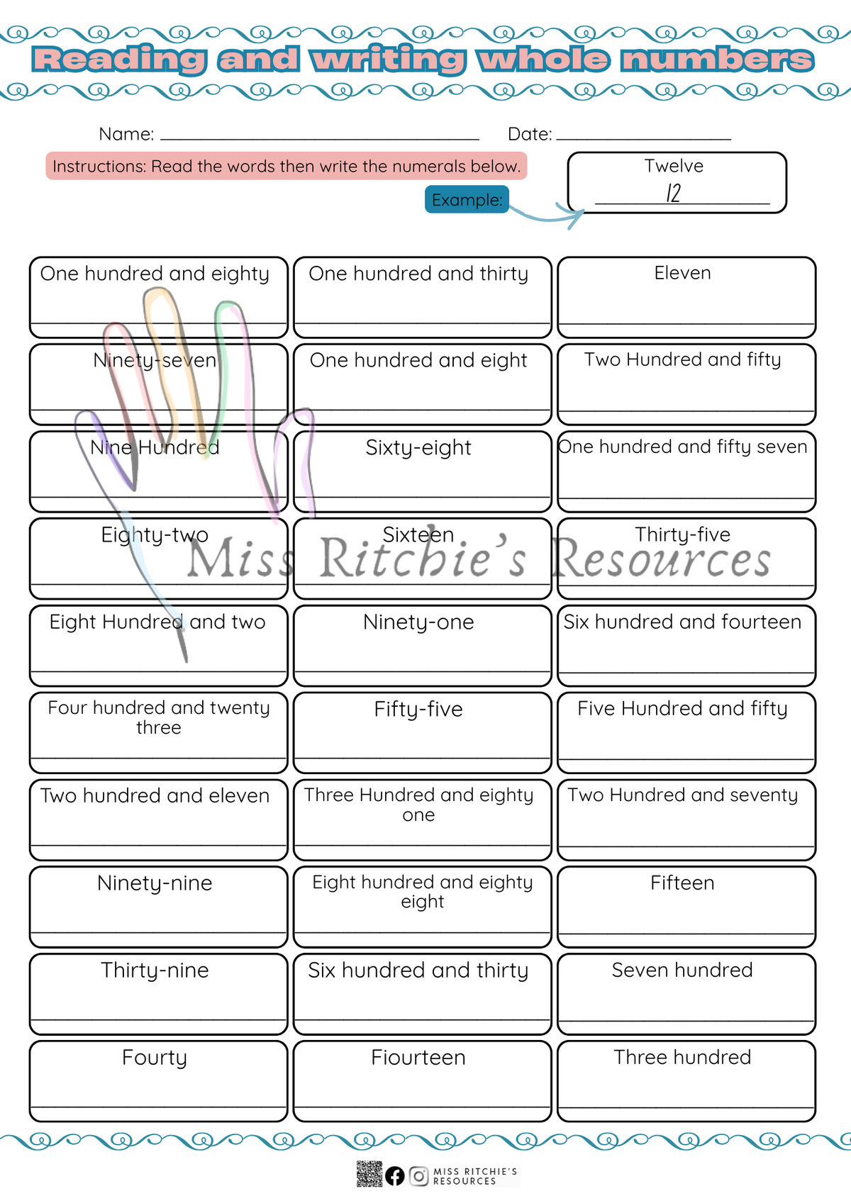 Reading And Writing Numbers .pdf Reading and Writing whole numbers – Miss Ritchies Resources