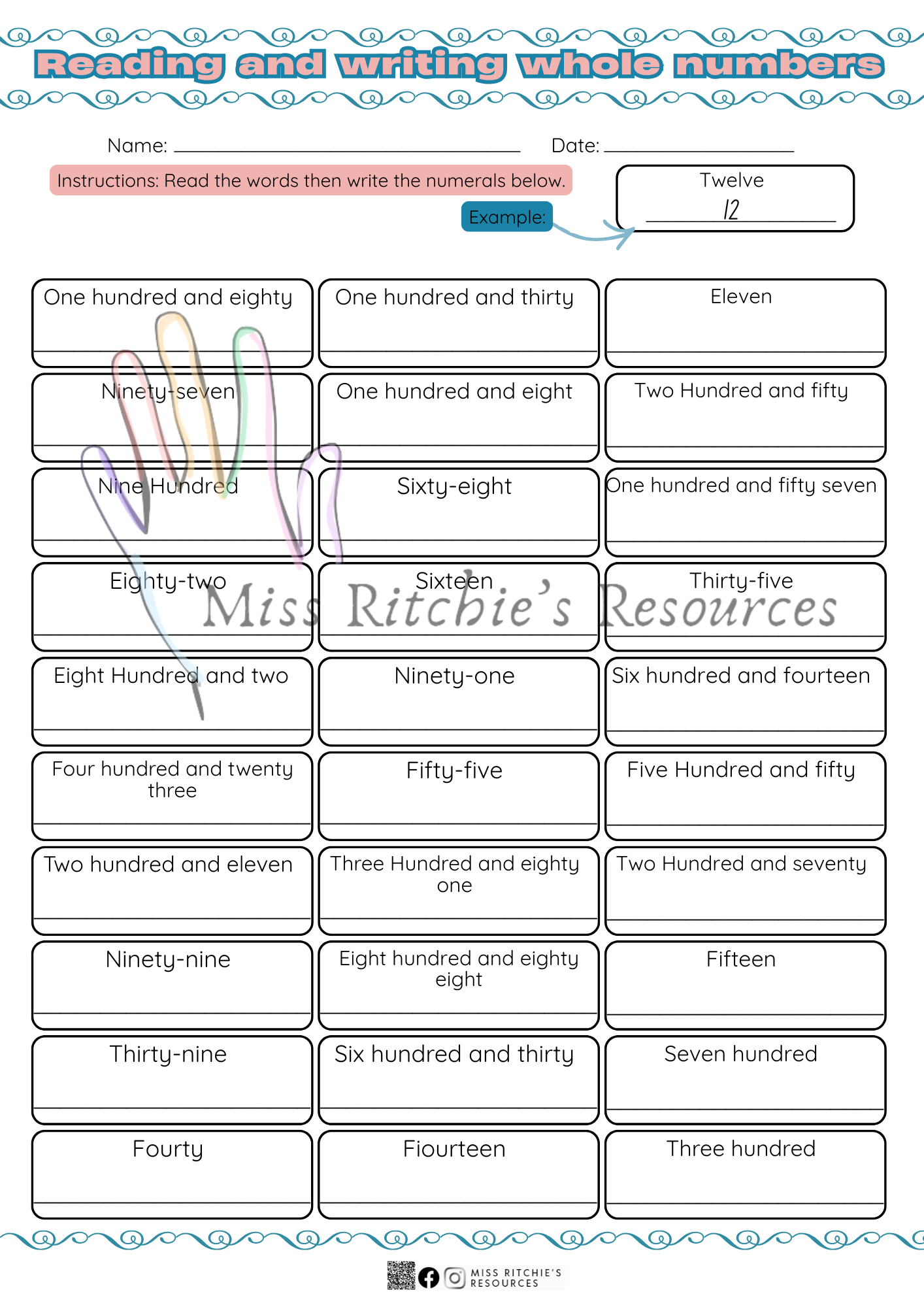 Reading and Writing whole numbers
