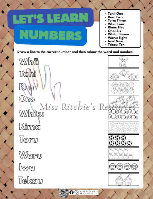 Number match up (Ngā Tau) Te reo Māori