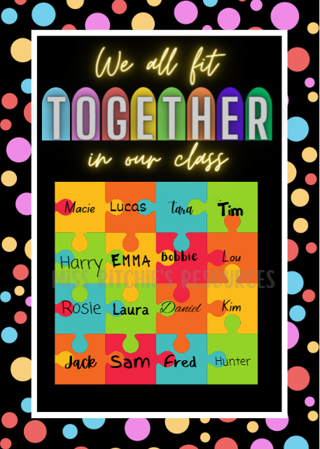 Exemplar poster. This poster can be used as an example to show what the finished class poster will look like. Colourful and engaging. Fosters a welcoming and inclusive class culture. 