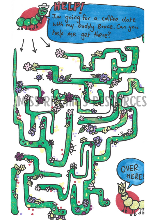 Caterpillar maze. Help these charming characters reach their goal. This activity supports the development of a range of crucial learning skills.