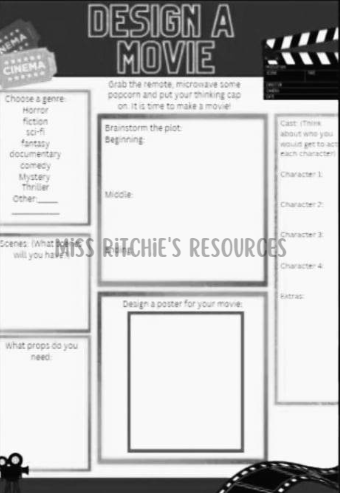 Design a movie. Utilize brainstorming skills to plan a movie. The skills learned through this activity can be transfered into other areas of the students' lives. 