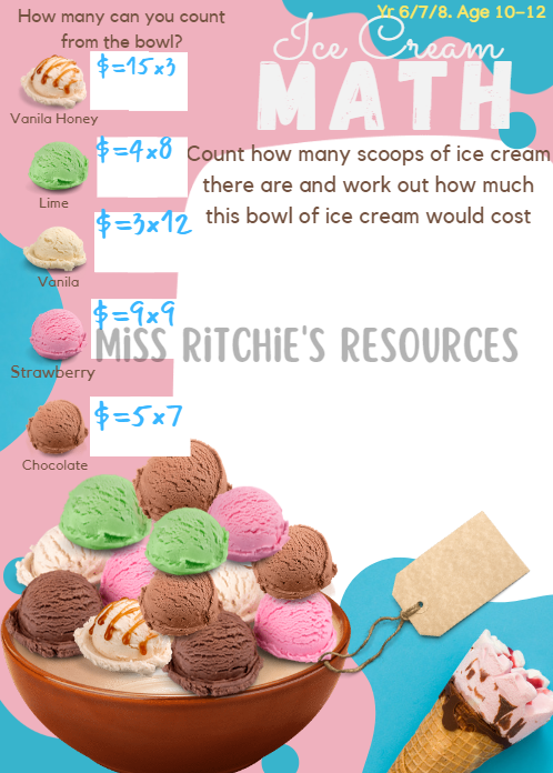 Ice Crean Array Math Ice cream math – Miss Ritchies Resources