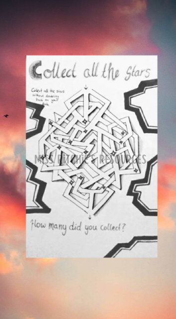 Collect all the stars maze. Supports the development of many skills such as visualization skills and fosters a strong work ethic.